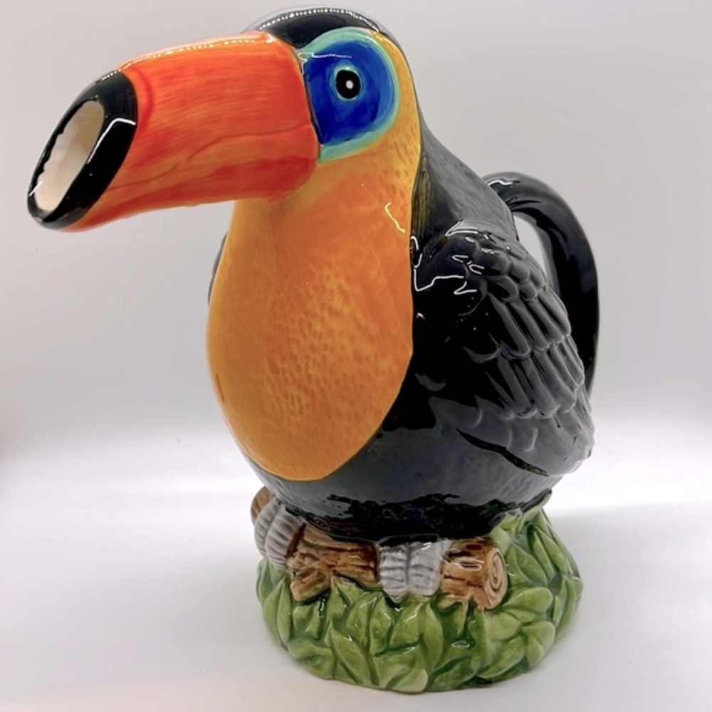 Vintage Toucan Bird Ceramic Colorful Beverage Pitcher
